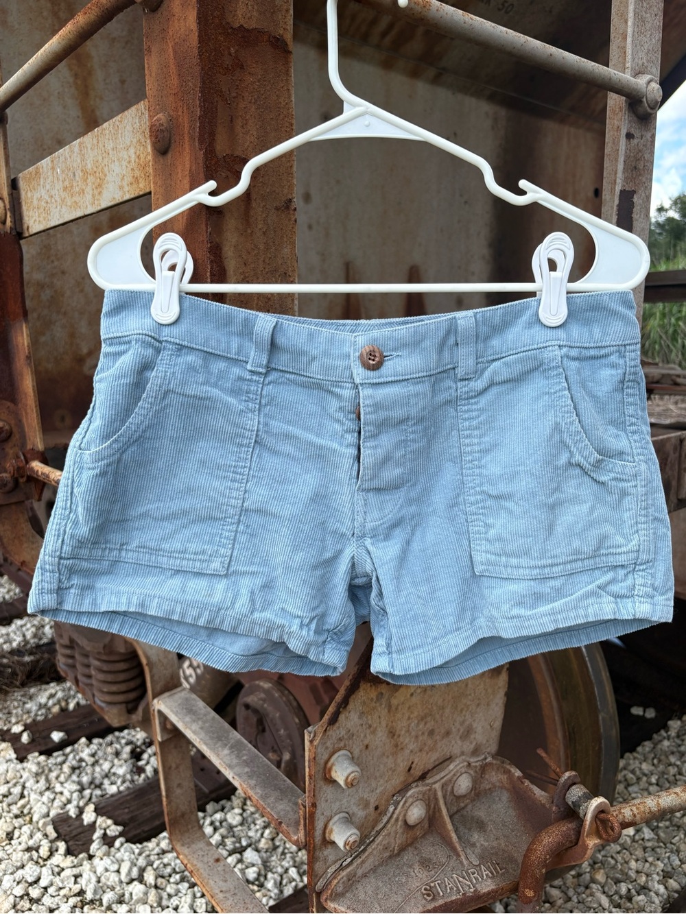 Birdwell Beach Britches Women's Blue Corduroy Chino Shorts 2 Button Pockets